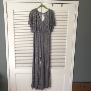 Aiden Mattox Beaded Blouson Dress- Gray